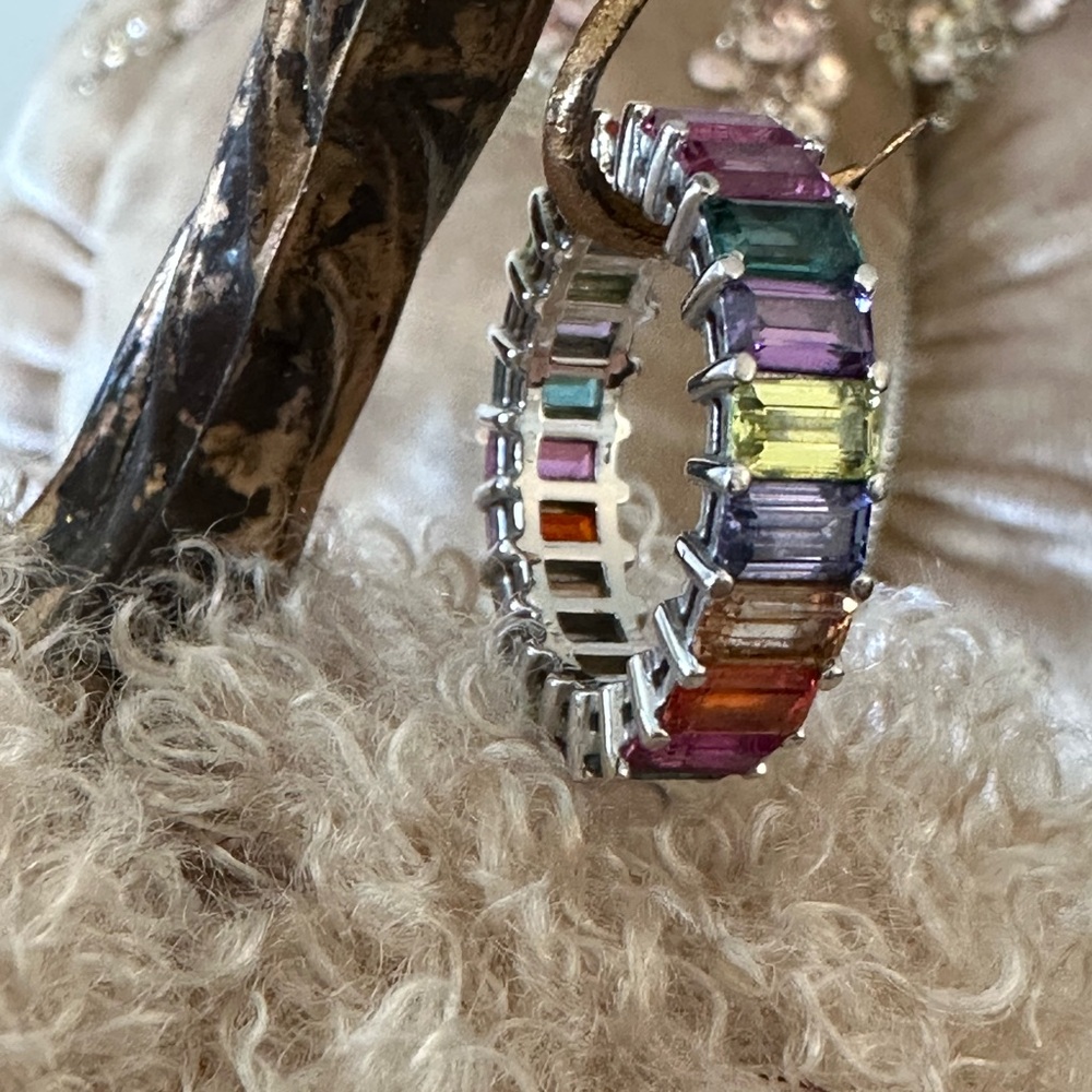 Rainbow Band in Rainbow Multicolor Gemstone Ring in Sterling Silver.
